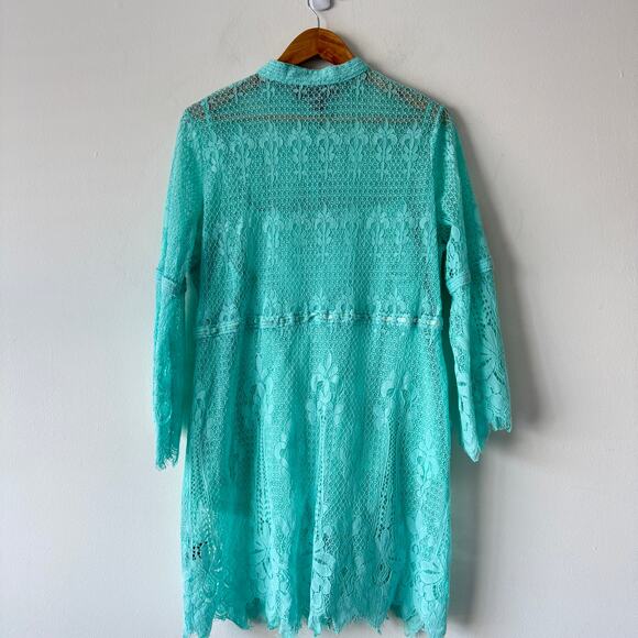 Colleen Lopez Bit of Romance Cover Up Womens XL Blue Green Lace Fairycore Tunic - Picture 3 of 15